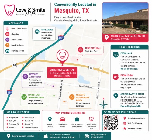 Location and Proximity of Love 2 Smile Dental Serving Mesquite, Dallas TX Location and Proximity of Love 2 Smile Dental Serving Mesquite, Dallas TX
